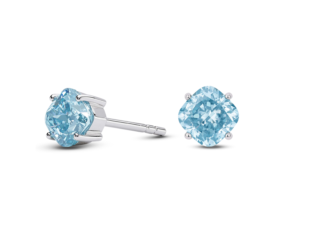 Lab-Grown Diamond 1½ct. tw. Cushion Cut 14k Gold Studs | Blue